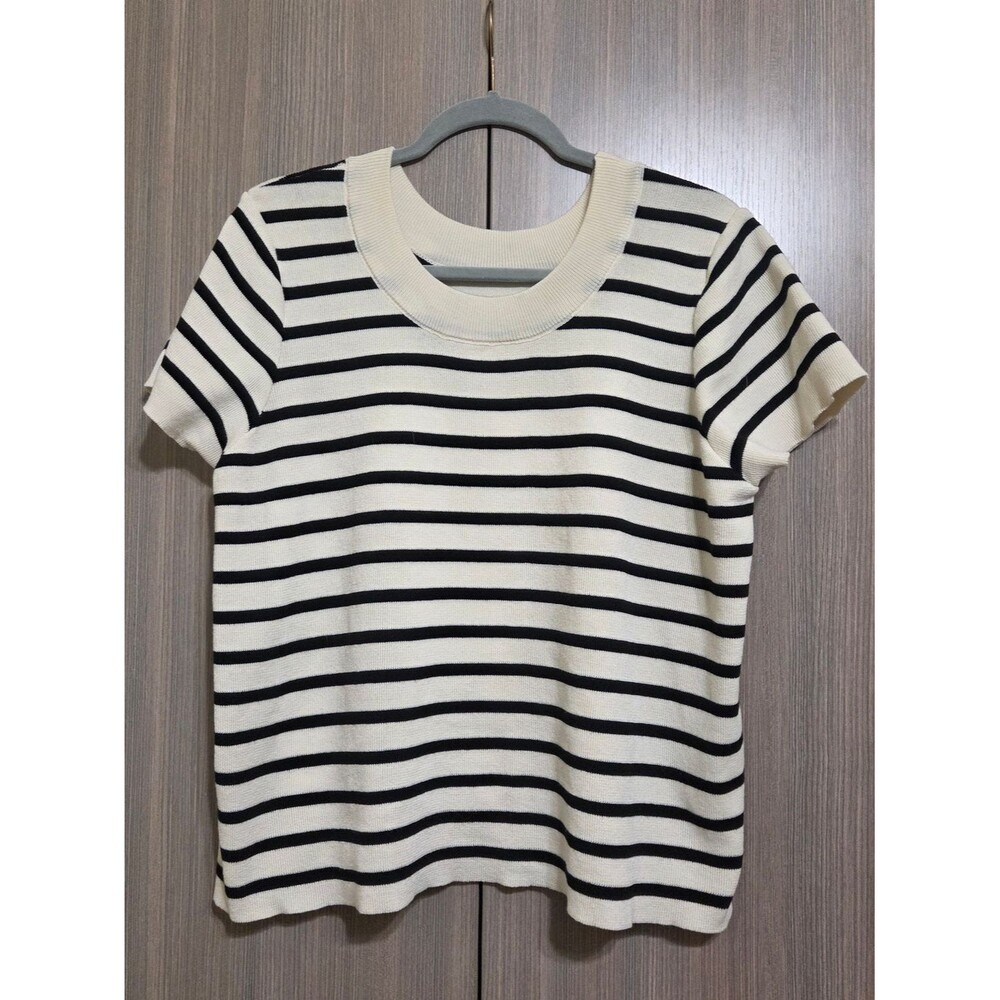 Classic Black & White Striped Short-Sleeve Sweater